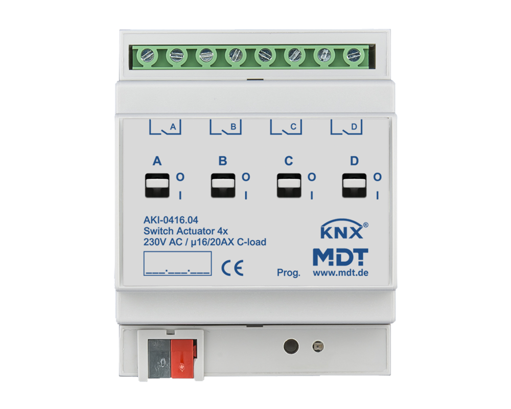 KNX Switch Actuator 4-fold, 4SU MDRC, 16/20 A, 230 V AC, C-load, industrie, 200 μF