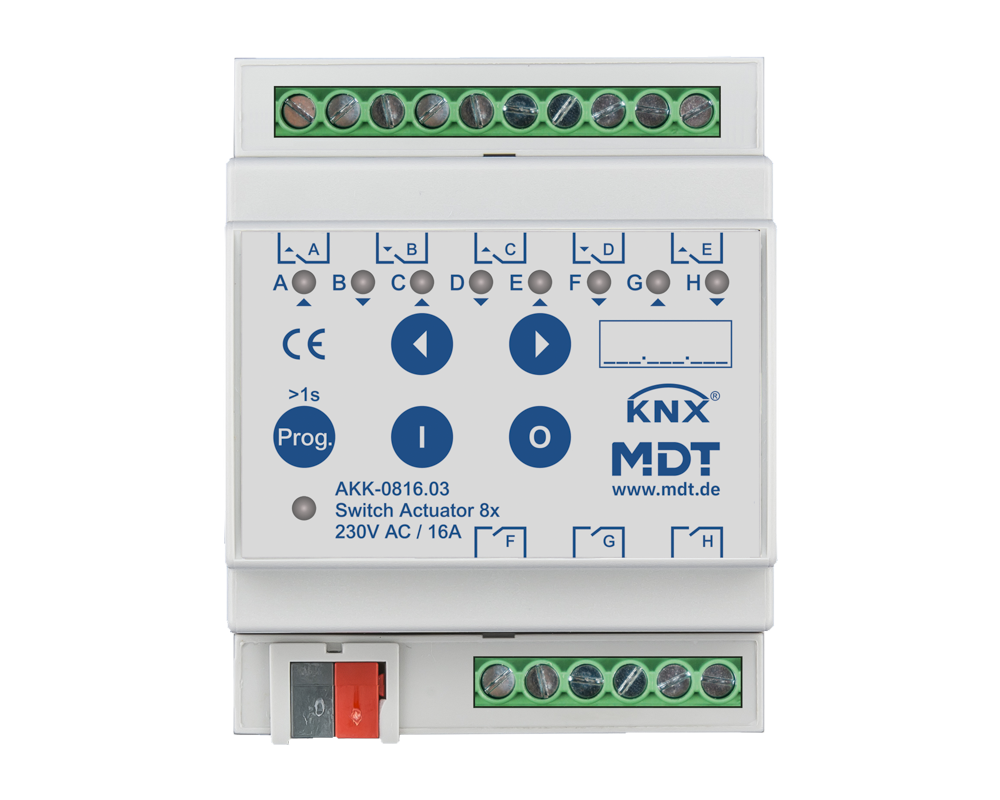 KNX Switch Actuator 8-fold, 4SU MDRC, 16 A, 230 V AC, compact, 70 µF, 10 ECG