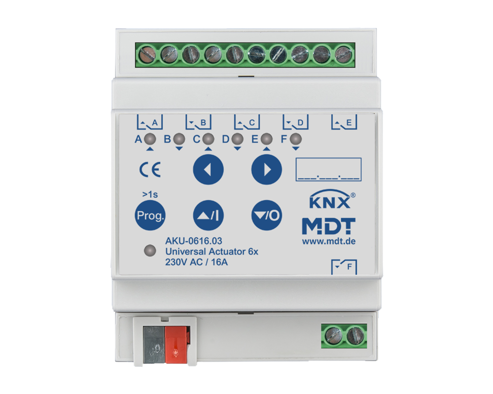 KNX Universal Actuator 6-fold, 4SU MDRC, 16 A, 230 V AC, 100 μF, 15 ECG