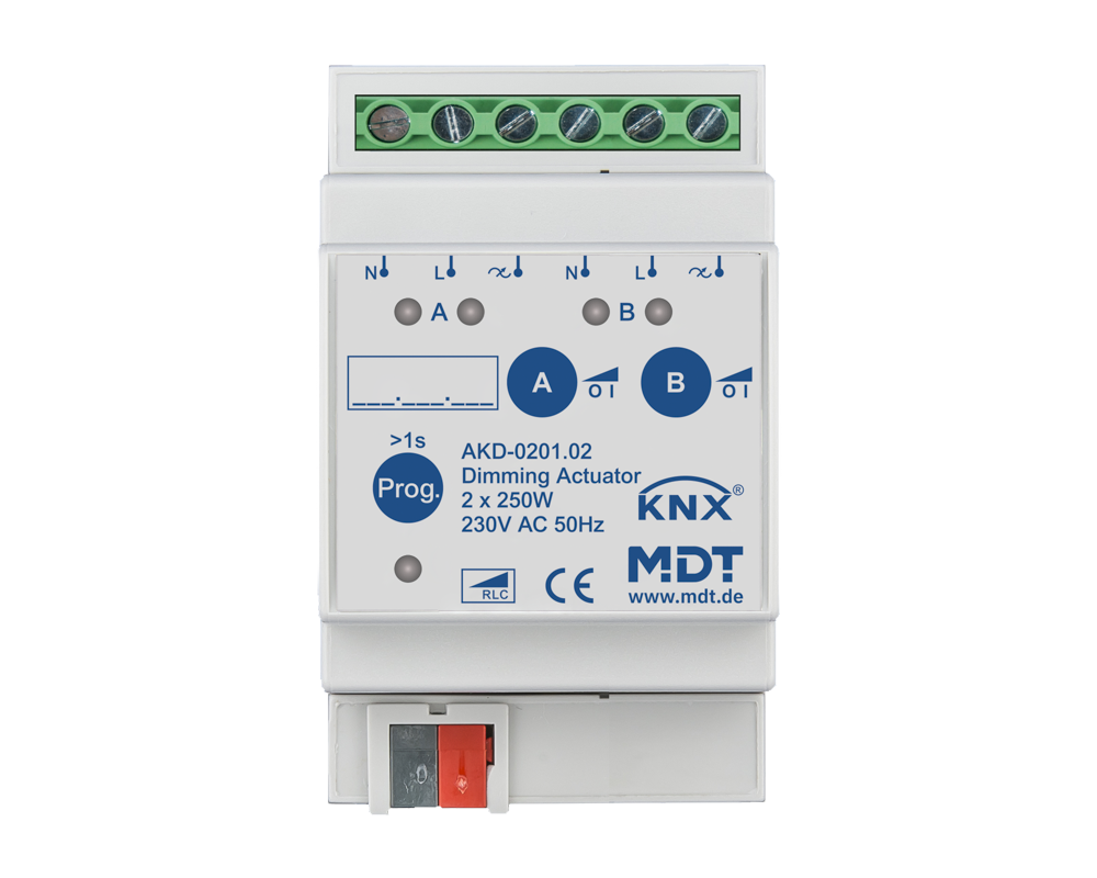 KNX Dimming Actuator 2-fold, 3SU MDRC, 250 W, 230 V AC, with active power measurement
