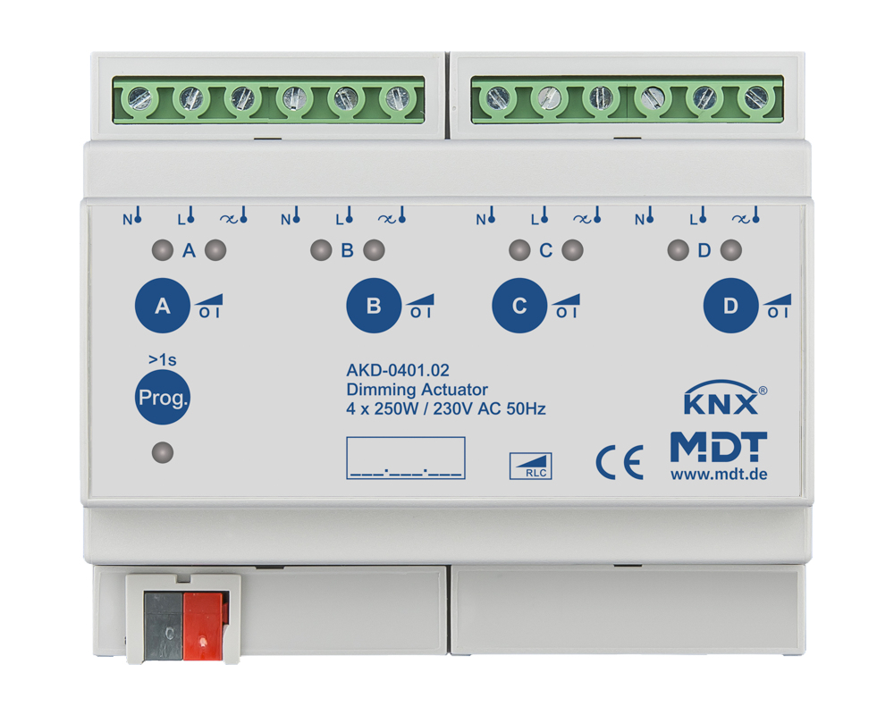 KNX Dimming Actuator 4-fold, 6SU MDRC, 250 W, 230 V AC, with active power measurement
