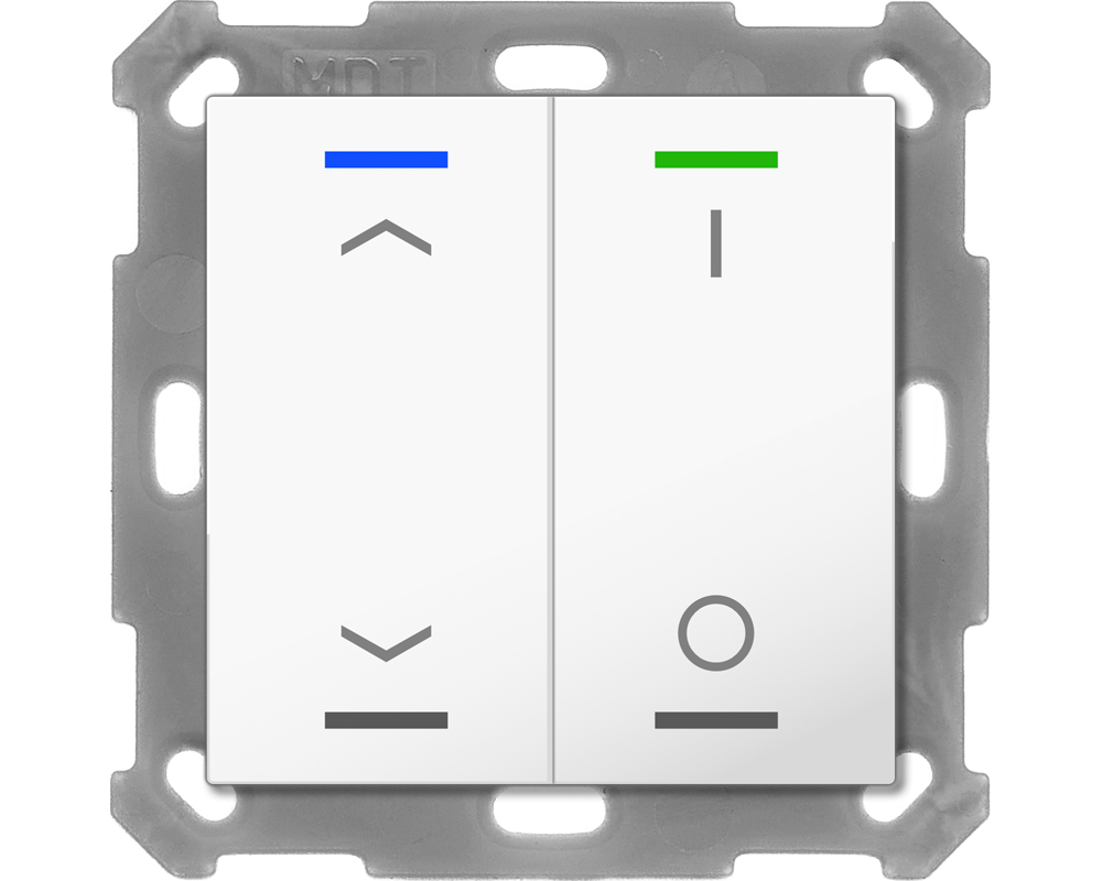 KNX Push Button Lite 55 2 gang, RGBW, blinds and switch, with temperature sensor, White glossy finish