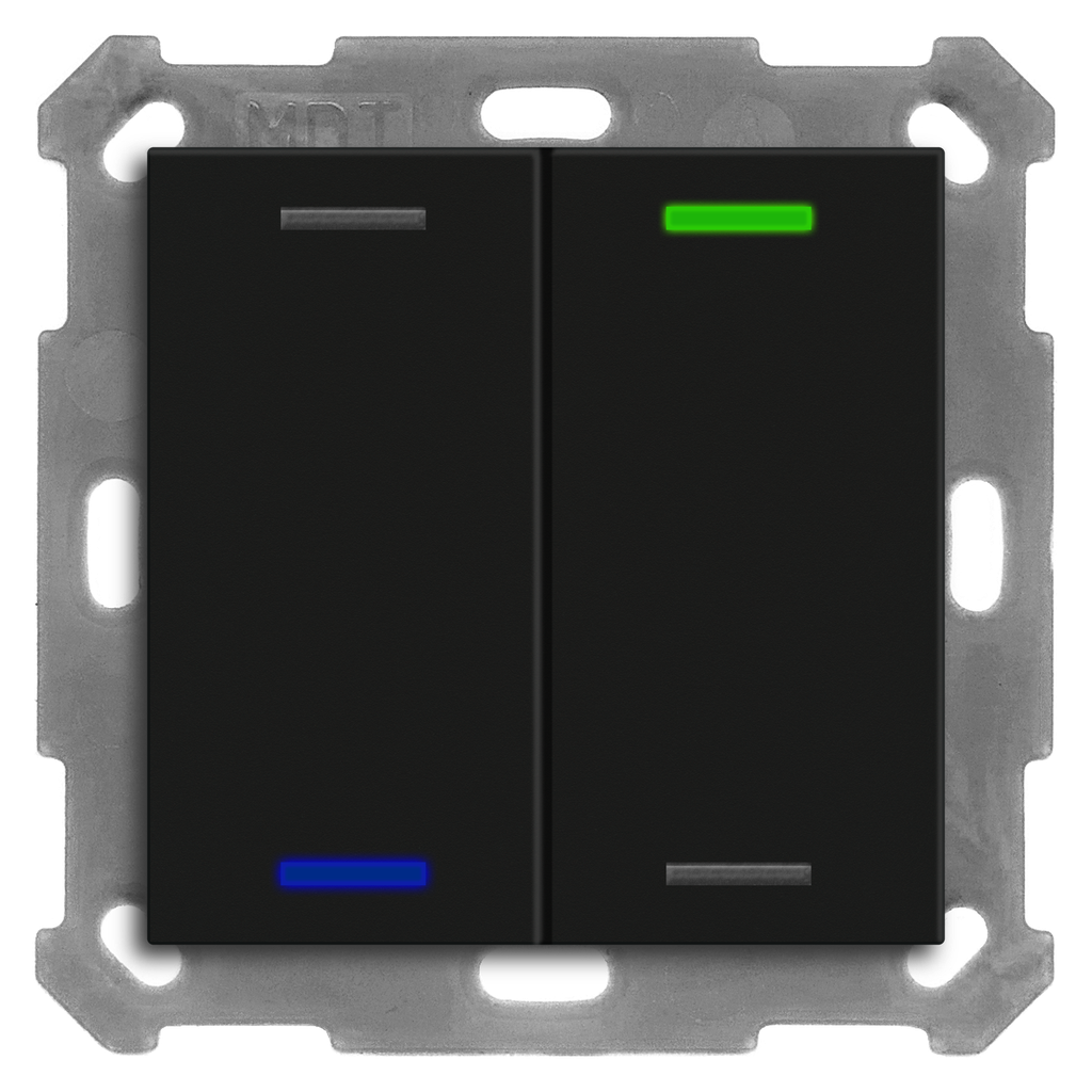 KNX Push Button Lite 55 2 gang, RGBW, neutral, with temperature sensor, Black matt