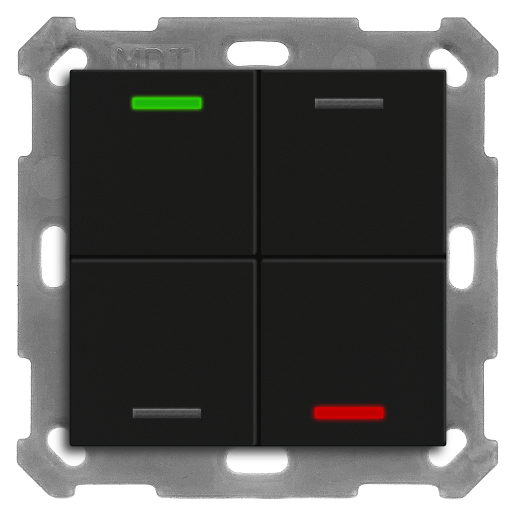 KNX Push Button Lite 55 4 gang, RGBW, neutral, with temperature sensor, Black matt