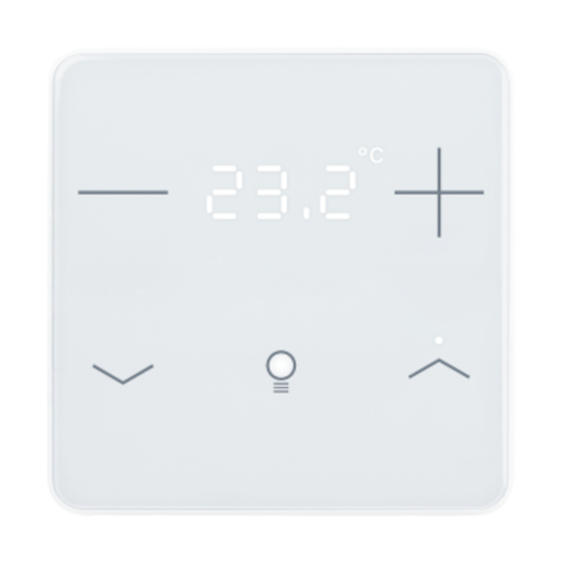 [71160] KNX Termostat, eTr 205, 4 knappar för temp/belysning/display, glas, vit