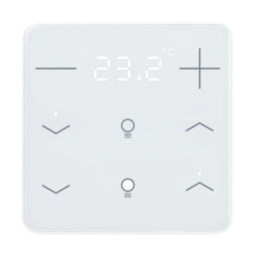 [71170] KNX Termostat, eTr 206, 6 knappar för temp/belysning/display, glas, vit