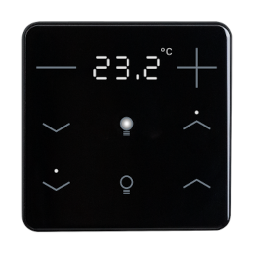 [71172] KNX Termostat, eTr 206, 6 knappar för temp/belysning/display, glas, svart svart