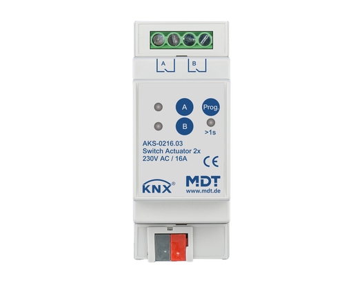 [AKS-0216.03] KNX Switch Actuator 2-fold, 2SU MDRC, 16 A, 230 V AC, C-load, standard, 140 μF