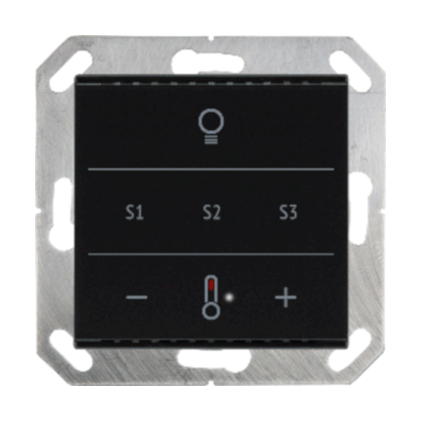 KNX Tryckknapp, Cala MultiTouch T, knapp för belysning/3x scen/temp, glas, svart