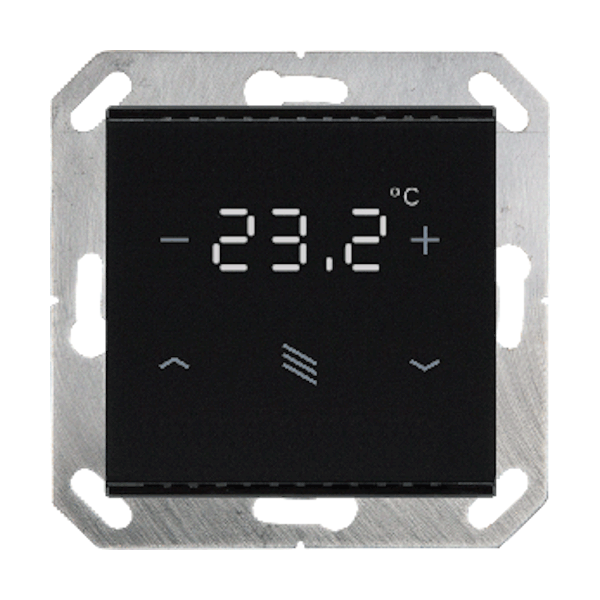 KNX Tryckknapp, Cala T 201 Sunblind, 1 knapp för jalusi/temp/display, glas, svart