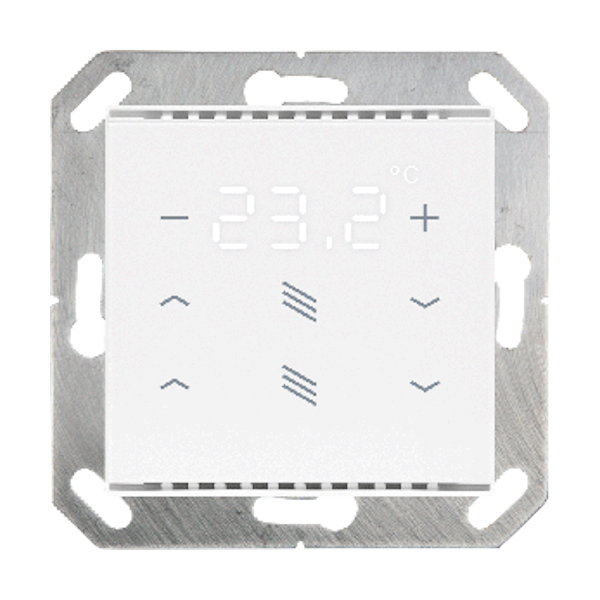 KNX Tryckknapp, Cala T 202 Sunblind, 2 knappar för jalusi/temp/display, glas, renvit