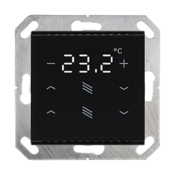 KNX Tryckknapp, Cala T 202 Sunblind, 2 knappar för jalusi/temp/display, glas, svart