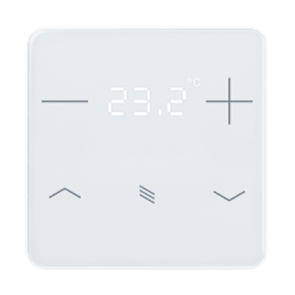 KNX Termostat, eTr 201, 4 knappar för temp/jalusi/display, glas, vit
