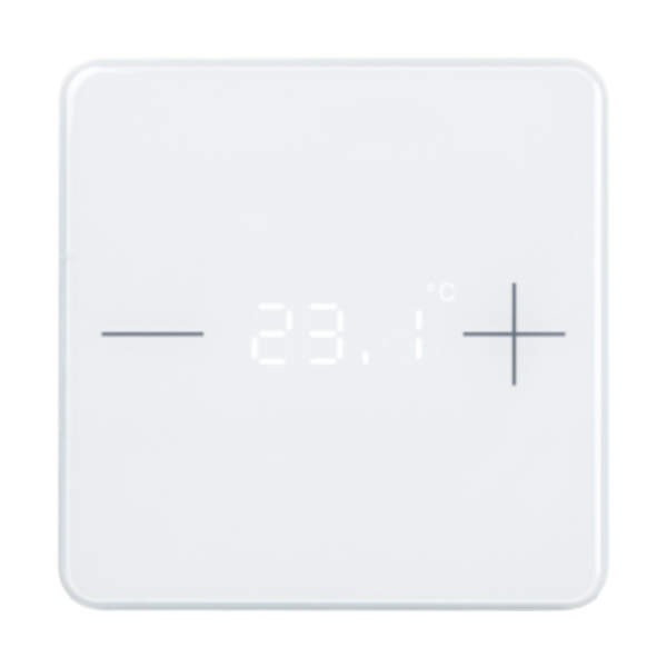 KNX Termostat, eTr 101-BA2, 2 knappar för temp/display/2x binin, glas, vit