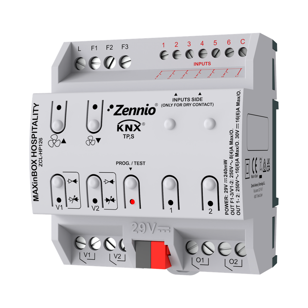 KNX Fancoil-kontroller, MAXinBOX, 2/4-rörsenhet, ut 2x16A + in 6x A/D, Secure