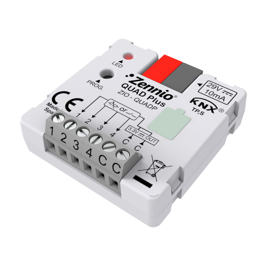 KNX Binäringång, QUAD Plus, in 4x pot.free/analog (puck)
