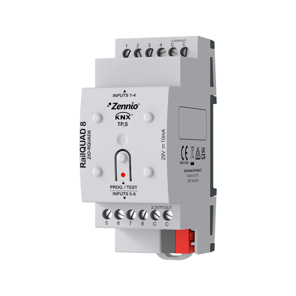 KNX Binäringång, RAILQUAD8, in 8x pot.free/analog