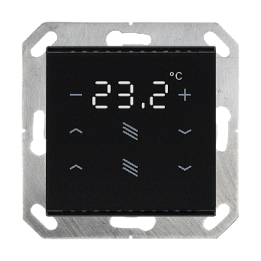 [71052] KNX Tryckknapp, Cala T 202 Sunblind, 2 knappar för jalusi/temp/display, glas, svart