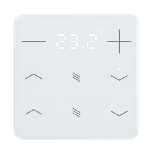 [71100] KNX Termostat, eTr 202, 6 knappar för temp/jalusi/display, glas, vit