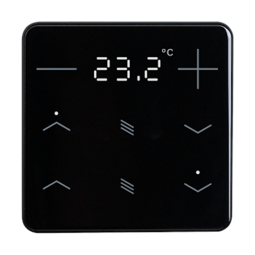 [71102] KNX Termostat, eTr 202, 6 knappar för temp/jalusi/display, glas, svart