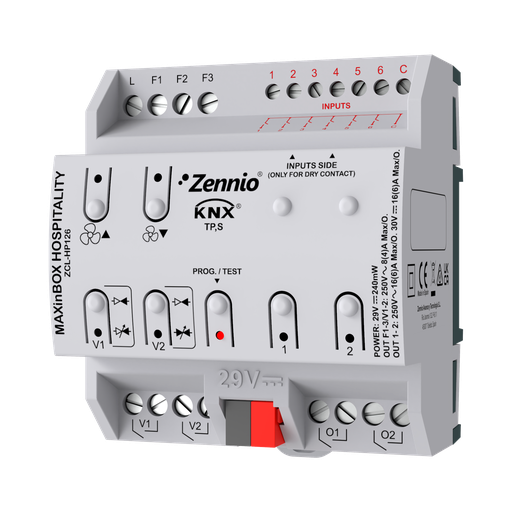 [ZCL-HP126] KNX Fancoil-kontroller, MAXinBOX, 2/4-rörsenhet, ut 2x16A + in 6x A/D, Secure
