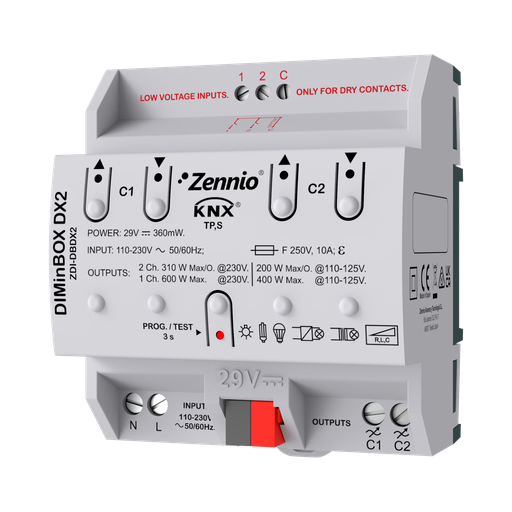 [ZDI-DBDX2] KNX Dimmeraktor universal, DIMinBox DX2, ut 2x 310W / 1x 600W