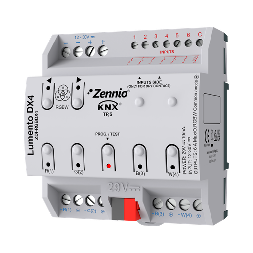 [ZDI-RGBDX4] KNX Dimmeraktor RGBW/LED, Lumento DX4, PWM, konstantspänning, (DIN)