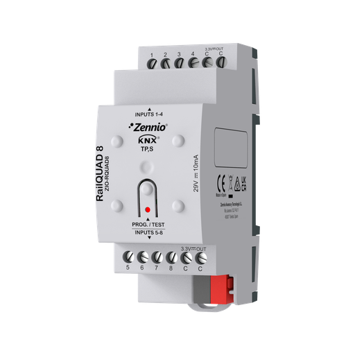 [ZIO-RQUAD8] KNX Binäringång, RAILQUAD8, in 8x pot.free/analog
